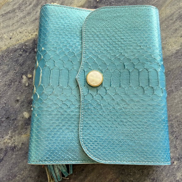 A5 Ring Planner Cover Agenda Organizer Genuine Leather Snakeskin New Trifold